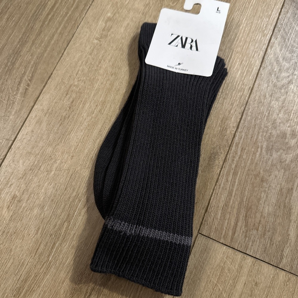Zara Men's Brown Crew Socks‎ Large (10-13) Dress Casual Ribbed Cushion NWT